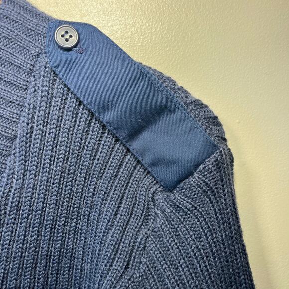 Citadel VTG Navy Blue Ribbed Knit Virgin Wool Military Pullover V Neck Mens 42/L - Picture 2 of 8